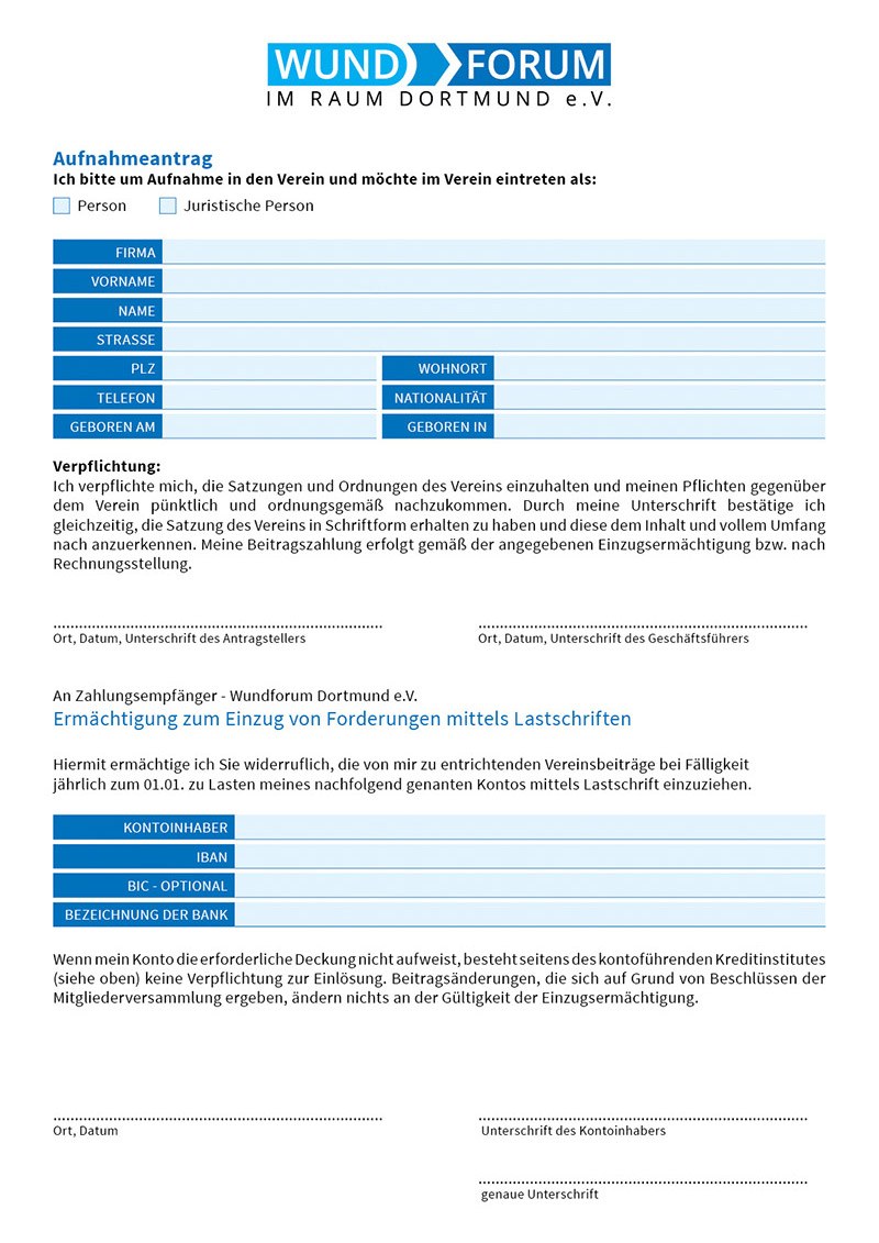 Aufnahmeantrag Wundforum Dortmund
